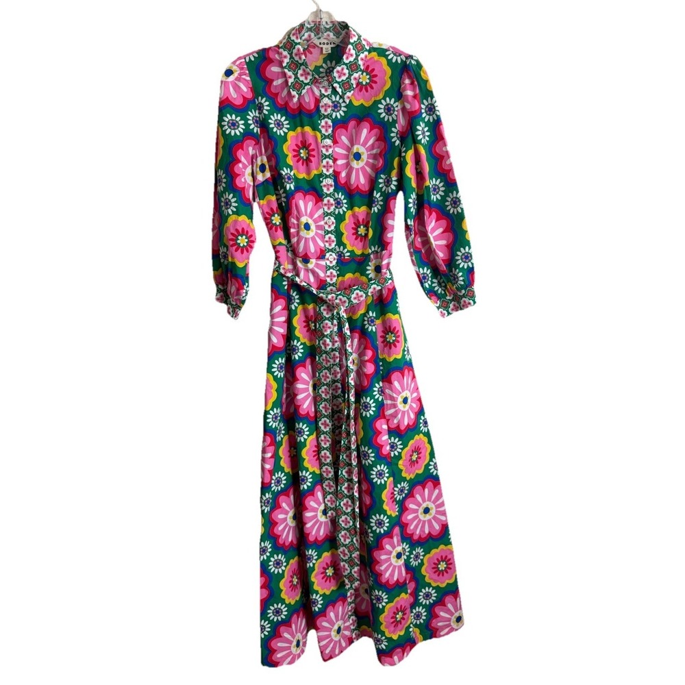 Boden Clara Cotton Maxi Shirt Dress US 8 Pink Flower Power Barbiecore Brand NEW - Picture 7 of 11